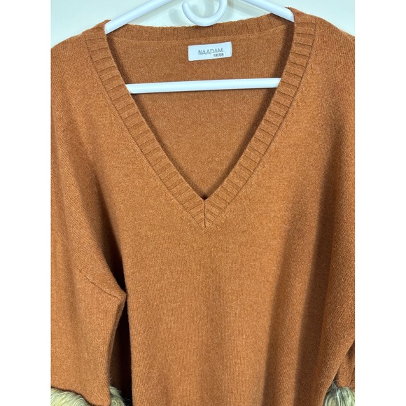 NAADAM Wool Cashmere Sweater Faux Fur Cuff Copper‎ Brown Women Size Large - Picture 3 of 8